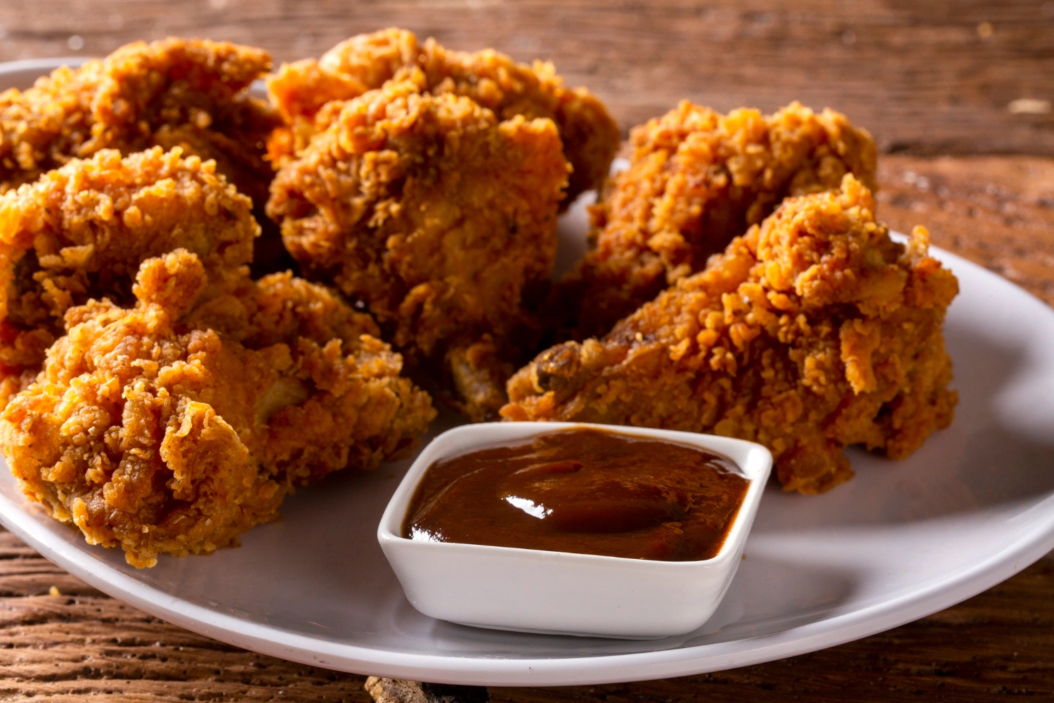 Nashville hot chicken tenders served on a plate, garnished with pickles and accompanied by white bread. The tenders showcase a crispy golden-brown exterior, highlighting their spicy seasoning with visible cayenne pepper flakes.